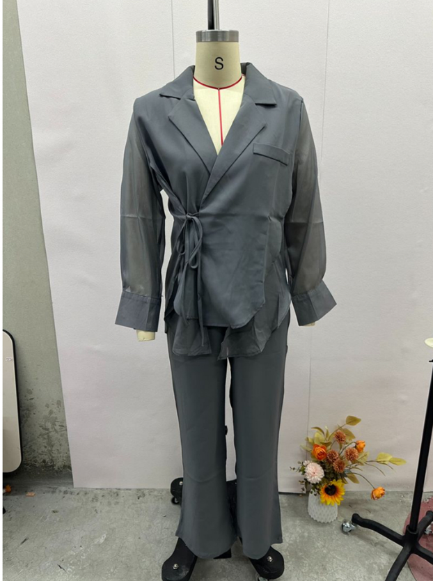 Women's Clothing High grade sun proof suit in summer chiffon splicing two piece jacket, high waist wide leg trousers, two piece suit_autovado.com