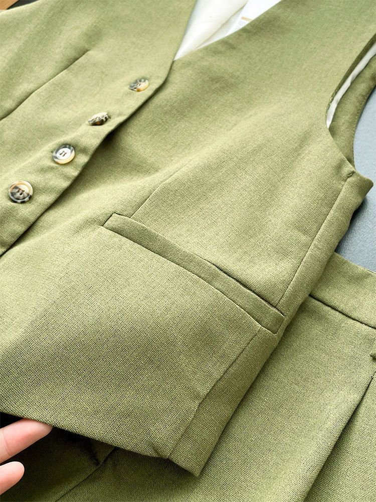 Women's Clothing Sleeveless V-neck Sleeveless Button Suit Short Vest Shorts Suit _autovado.com