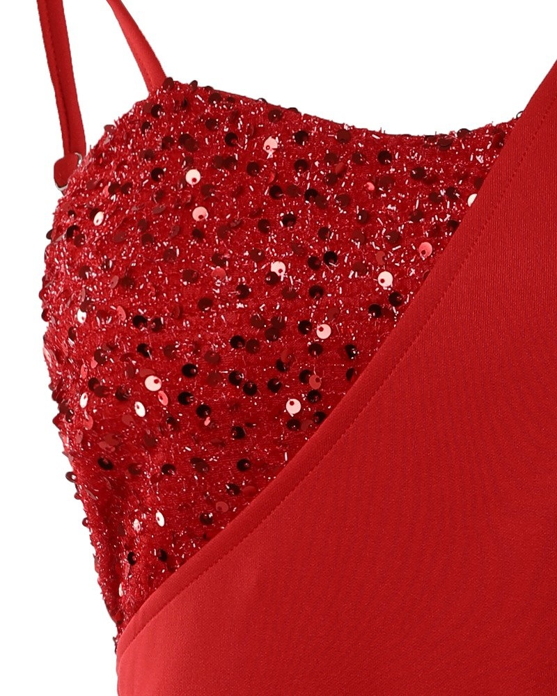 Women's New Solid Color Fashion Sequin Dress One-shoulder Suspender Evening Dress Dress_autovado.com