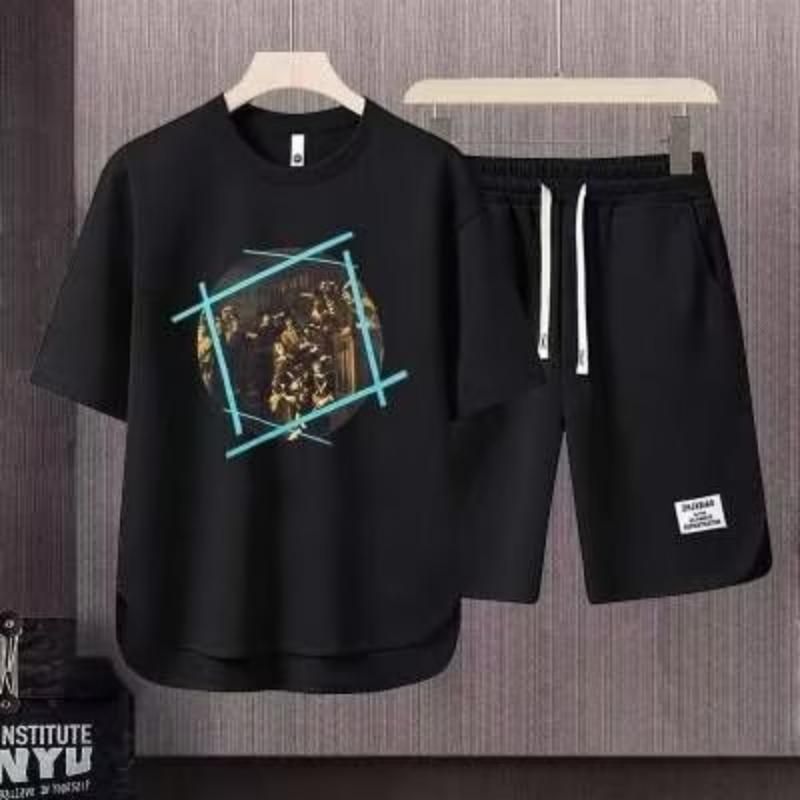Men's Clothing 2024 Waffle Casual Summer Suit Loose Teen Short sleeved T shirt Shorts Handsome Two piece Suit_autovado.com