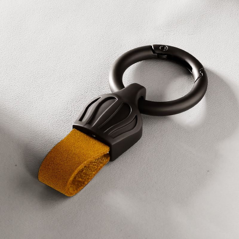 Crown Frosted Cowhide Car Keychain Light Luxury Men And Women Ring Keychain Laser Engraved Genuine Leather Pendant_autovado.com