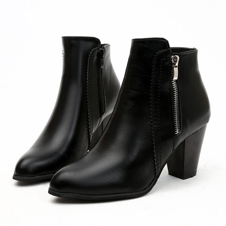 Vintage polished chunky heel high heel side zip Doc Martens plus size_autovado.com