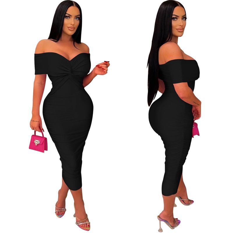 Women's solid color pleated sleeveless long skirt tube top dress_autovado.com