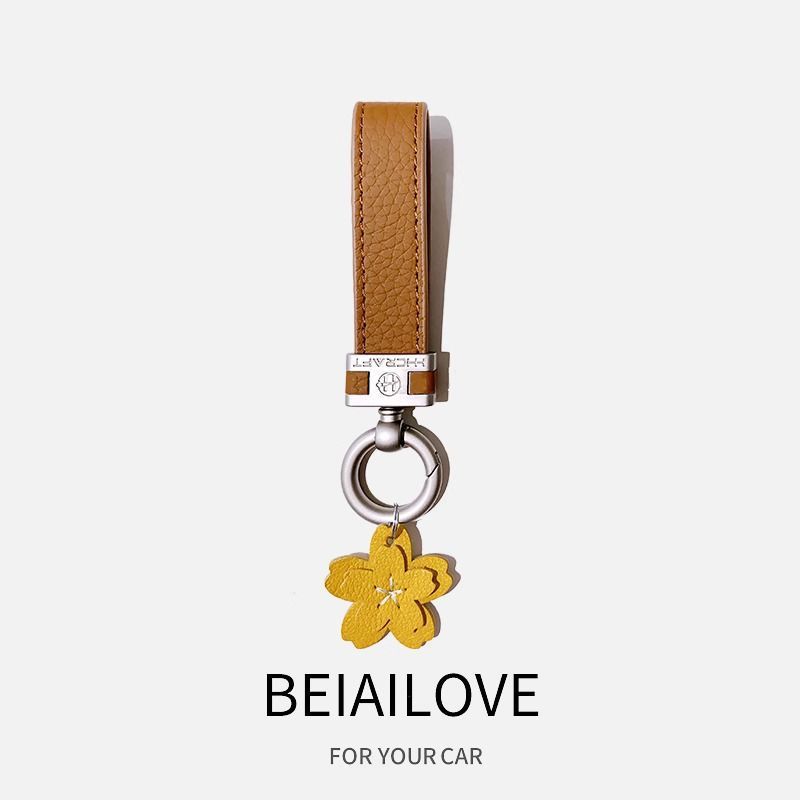Sakura Car Keychain Women's Fashion Personality High End Genuine Leather Keychain Car Key Pendant Car Bag Ornaments_autovado.com