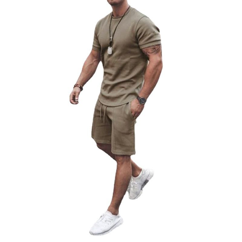 Men's short-sleeved shorts two-piece sports and leisure suit_autovado.com