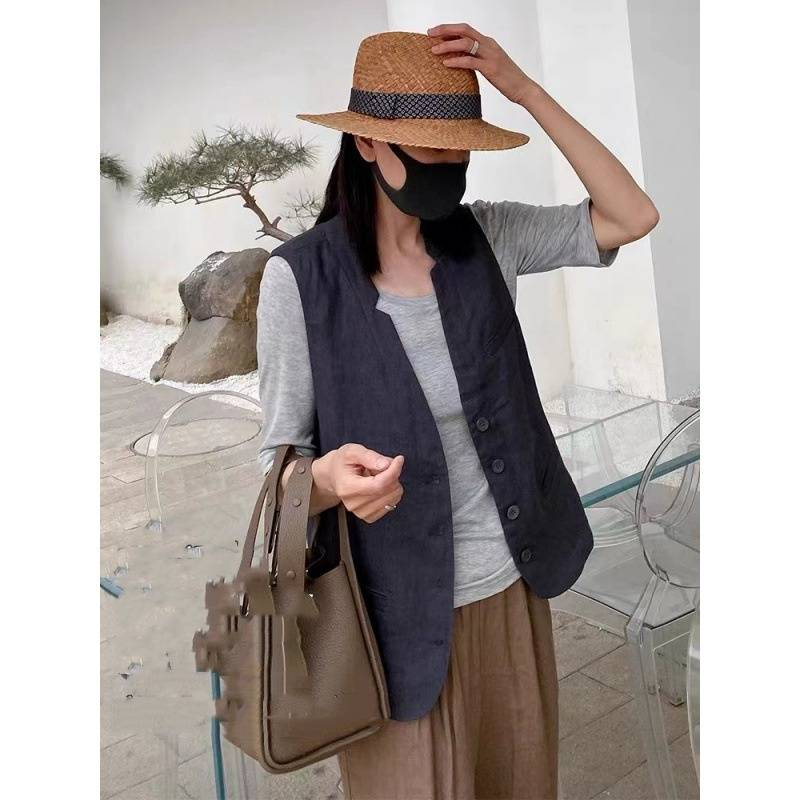 Women's Clothing cotton and linen! Layering without fear of hot summer, versatile and slim vest_autovado.com