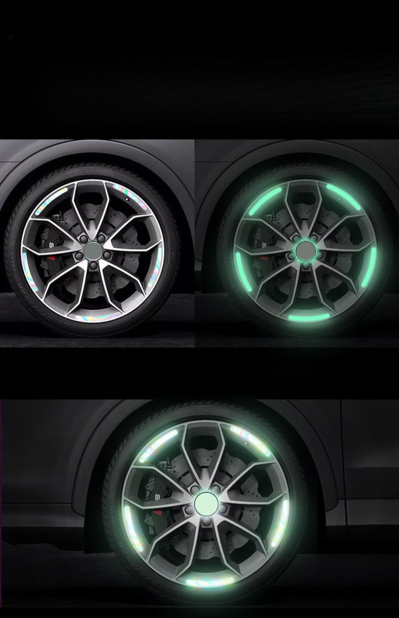 Car wheel hub reflective seven color laser luminous tire anti-collision sticker with personalized creativity, motorcycle_autovado.com