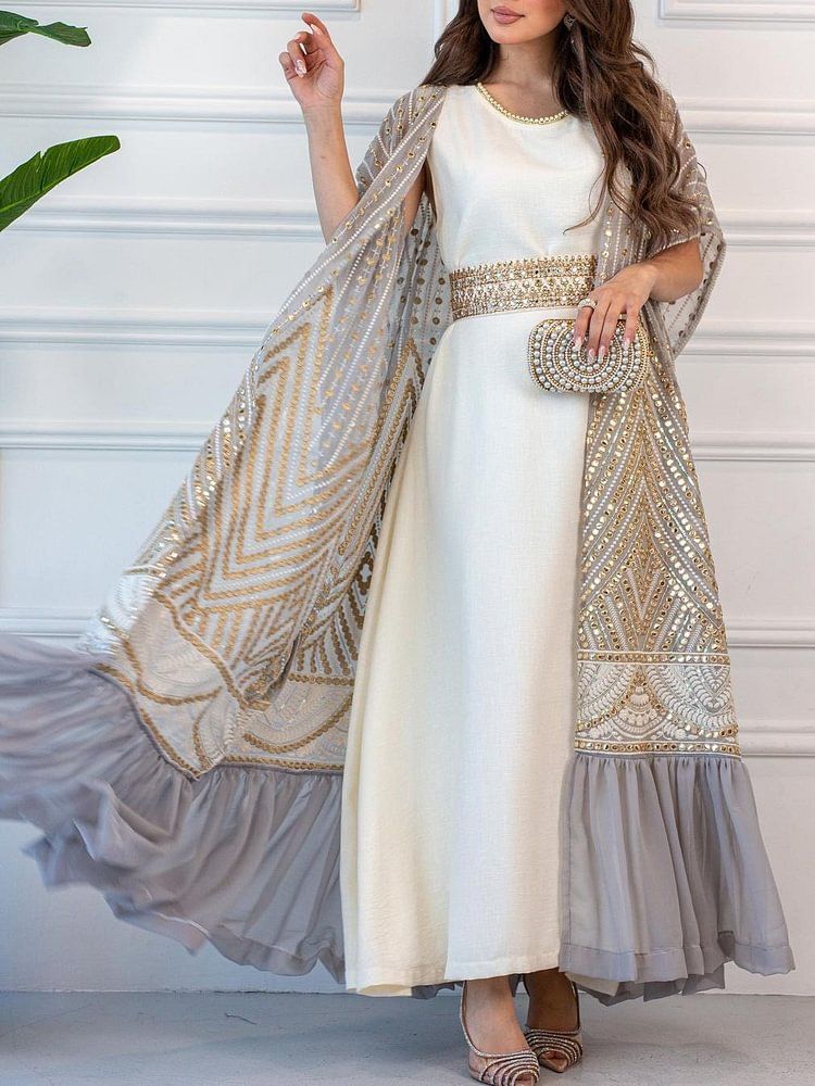 Women's printing fashionable urban casual bat-sleeve pleated vest printed with belt two-piece set_autovado.com