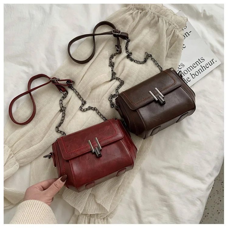 Vintage Trend Women's Crossbody Bag Chain Hasp Zipper PU Leather Square Shoulder Bags Chic Lady Versatile Pack_autovado.com