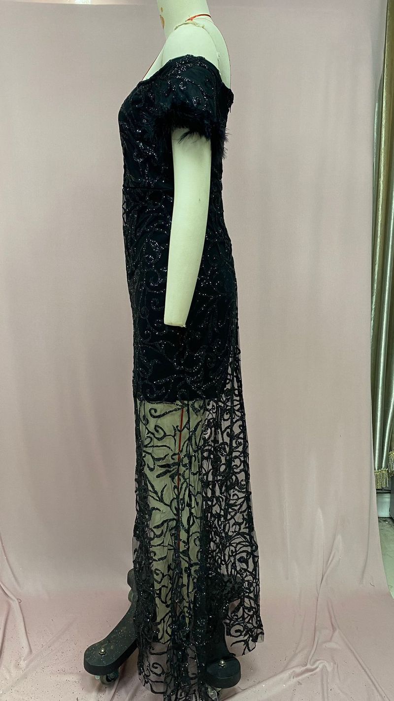 Women's Dress One Shoulder Sequin Slim Hip Mermaid Evening Dress_autovado.com