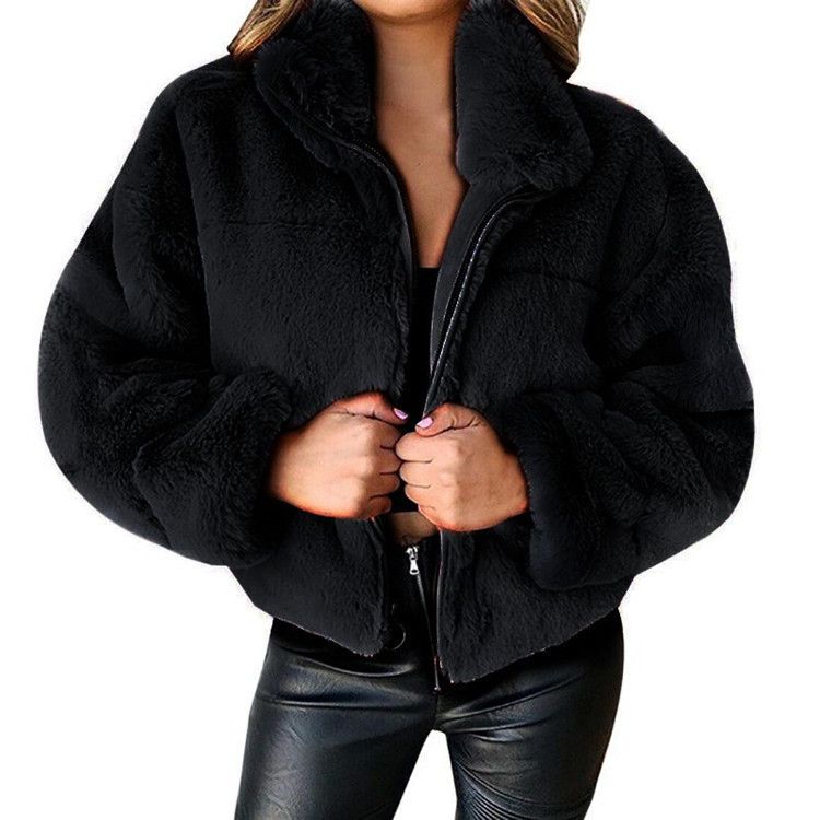 Women's Clothing autumn and winter rabbit fur zipper cardigan plush warm jacket_autovado.com