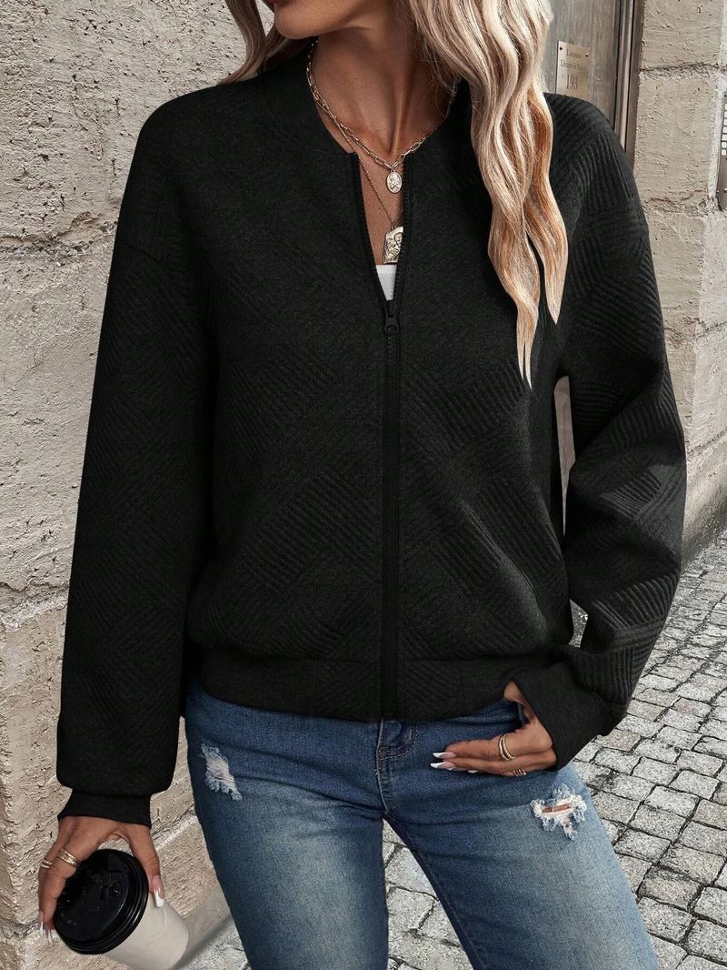 Women's Clothing new solid color zipper jacket baseball collar casual jacket_autovado.com