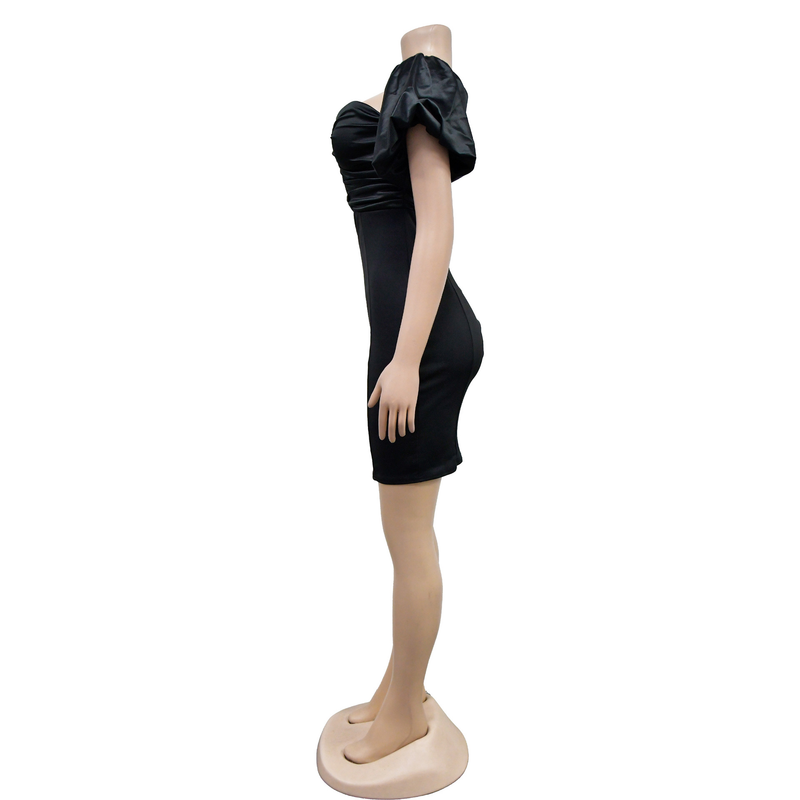 Women's Clothing fashion women's solid color short-sleeved pleated backless skirt dress_autovado.com