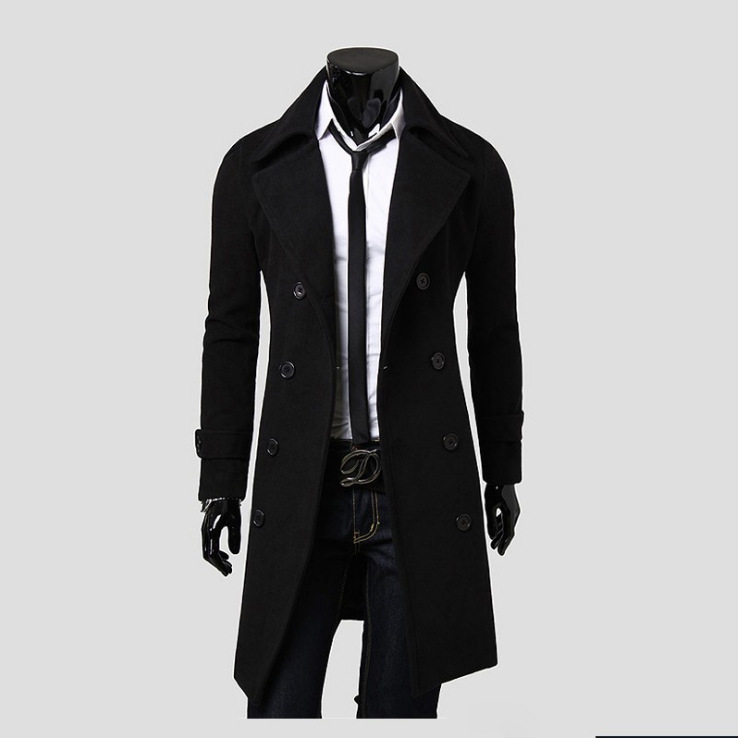 Men's autumn and winter long double-breasted trench coat men's woolen coat slim tweed coat men_autovado.com