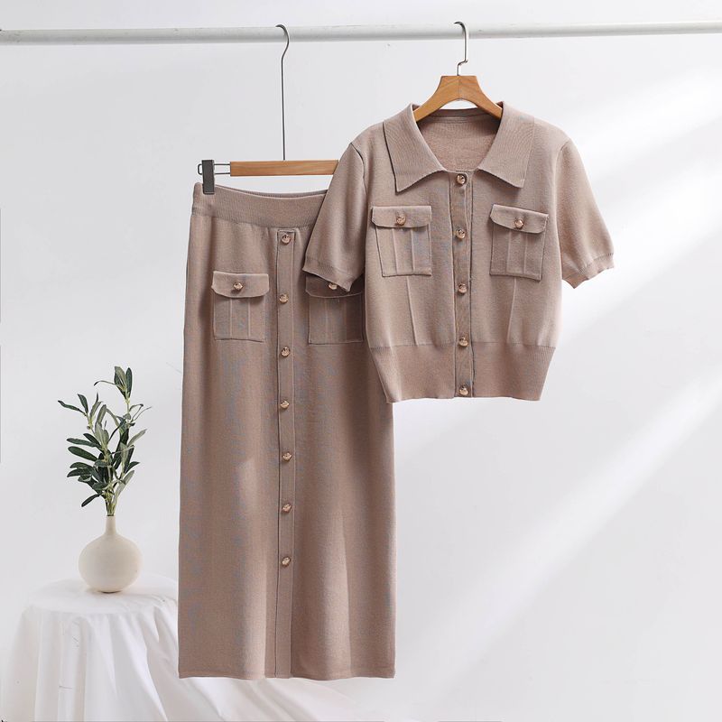 Women's Clothing high grade knitted suit spring and autumn new sweet and gentle short sleeved dress, two pieces_autovado.com