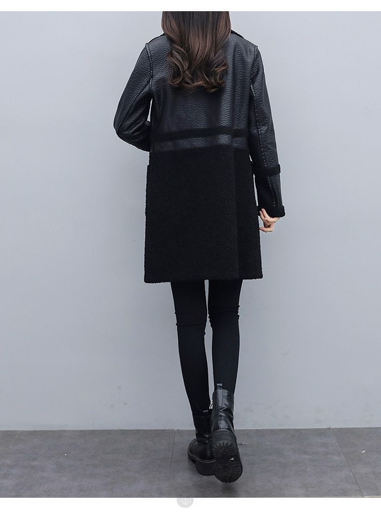 Women's fashion fur one with velvet thick suit collar wear loose plus fat plus leather coat on both sides_autovado.com