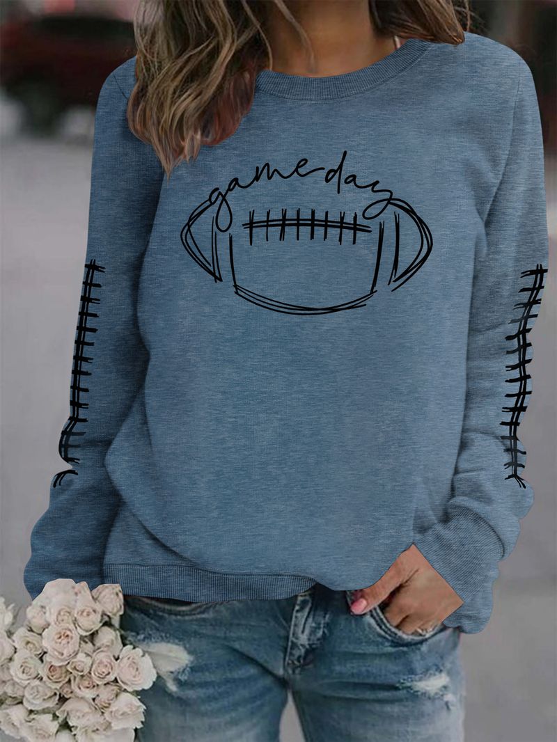 Women's Clothing new autumn game day print fashion sweater spot trend long sleeve_autovado.com