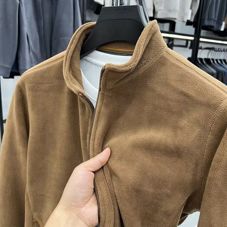 Men's Clothing New autumn and winter fashion polar fleece stand collar men's jacket fashionable and versatile loose couple style zipper sweater_autovado.com