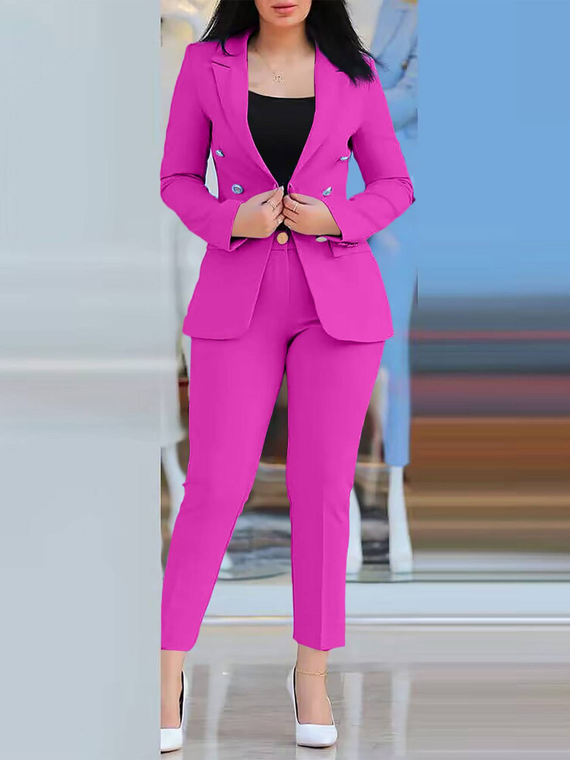 women's Clothing, Elegant And Solid Color Split Sleeve Lapel Suit With Pockets And Straight Pants Suit_autovado.com