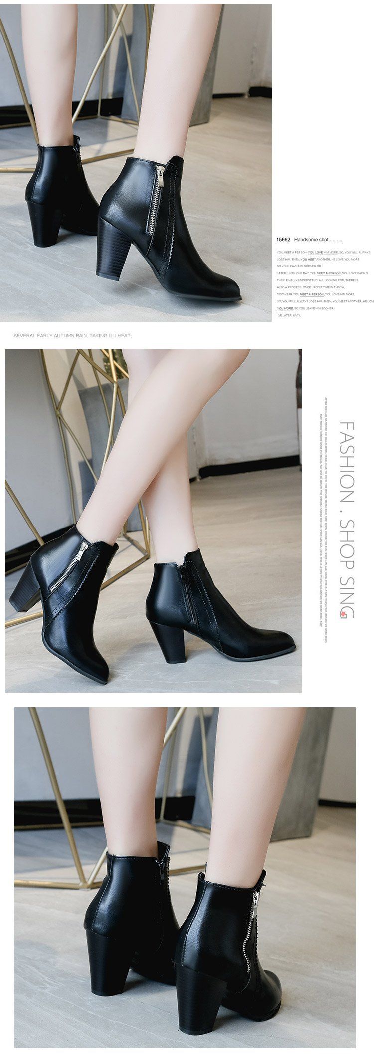 Vintage polished chunky heel high heel side zip Doc Martens plus size_autovado.com