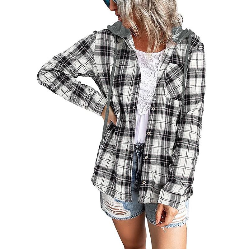 Women's Clothing autumn and winter new hooded sweatshirt buttoned casual shirt jacket_autovado.com