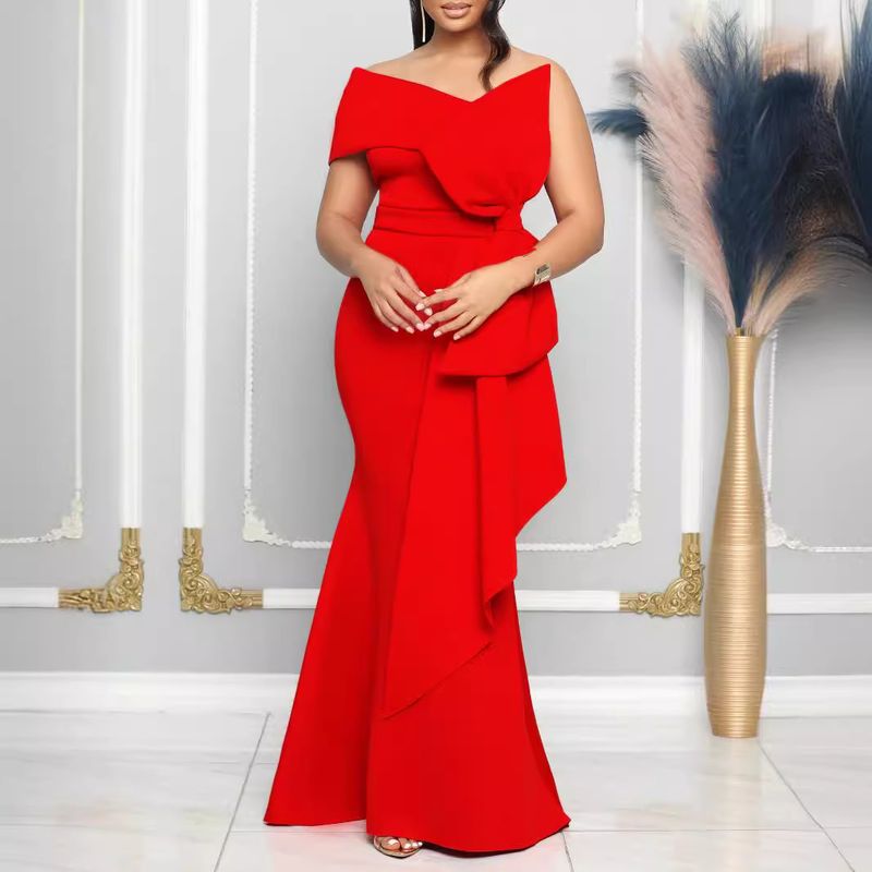 Women's Skirts Slant Collar Tube Top Large Size Dress Evening Dress_autovado.com