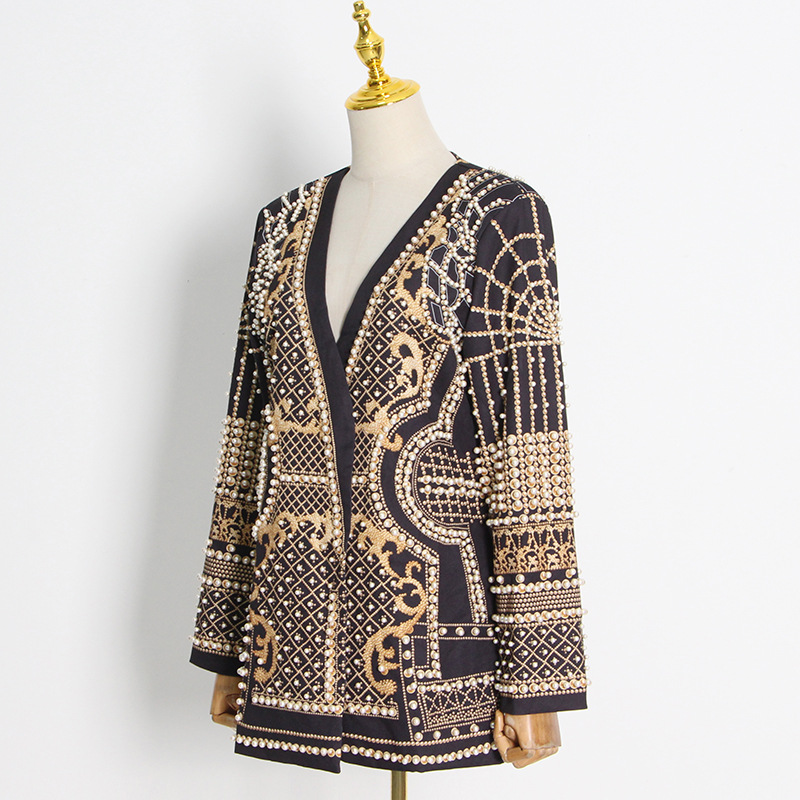 Women's autumn fashion V-neck long-sleeved thickened mid-length suit jacket_autovado.com