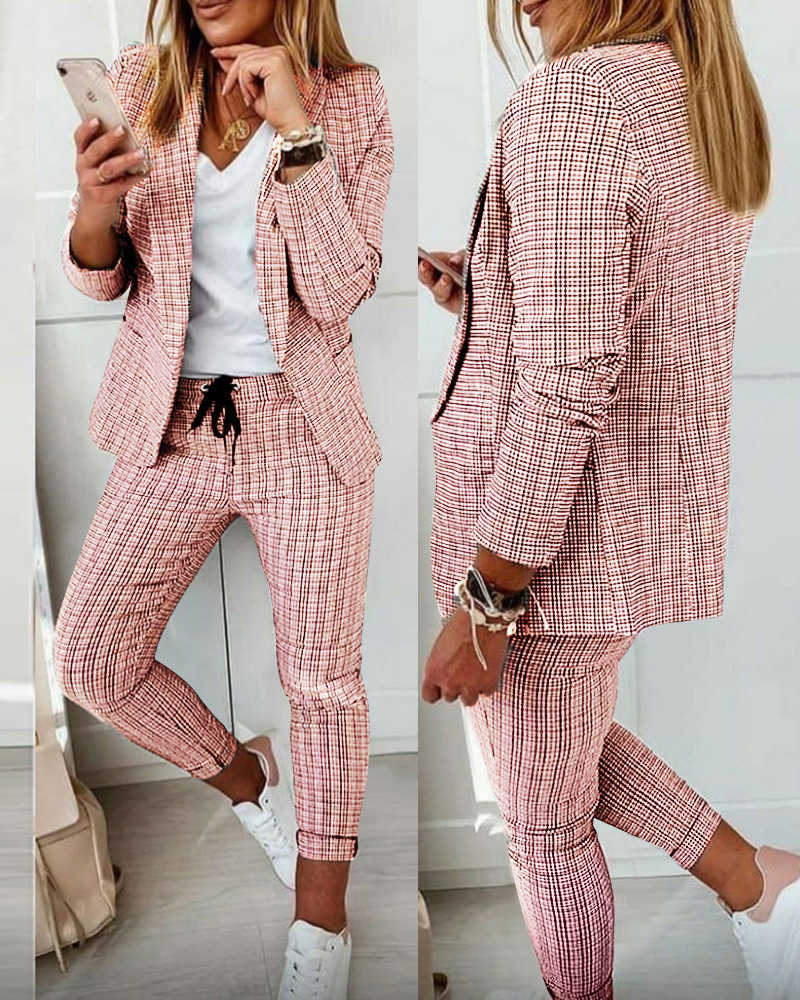 Women's Solid Color Professional Suit Set - Commuting Style Blazer & Pants | Office Workwear Outfit_autovado.com