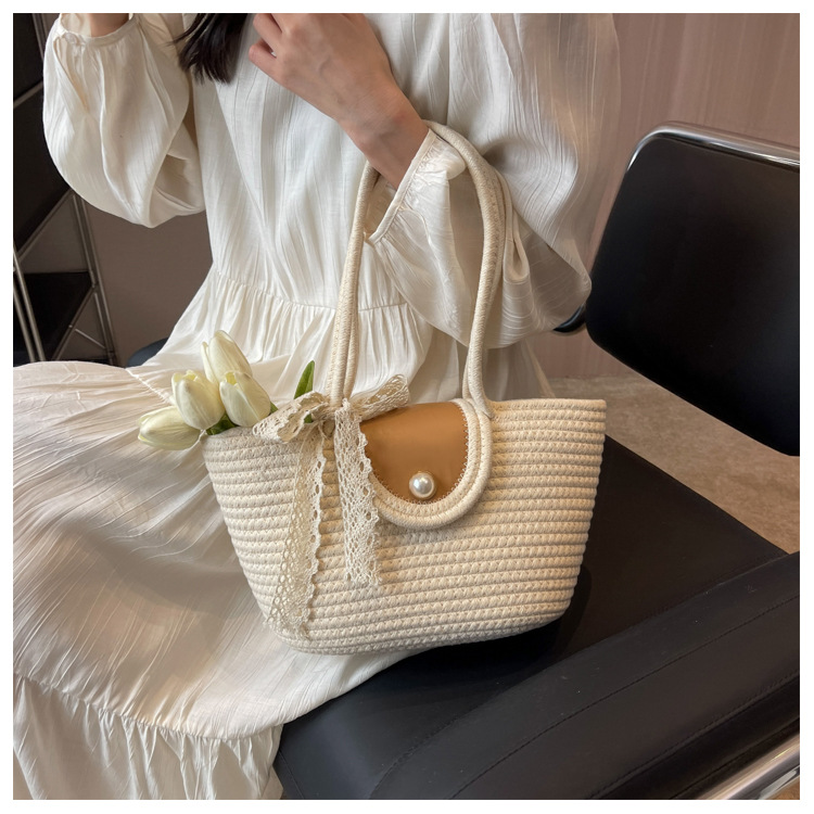 Chic Handbags 2024 New Woven Holiday Shoulder Bag Fashionable and Versatile Large-capacity Tote Bag Beach Bucket Bag_autovado.com