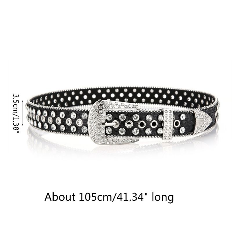 HOT Goth Women PU Leather Straps Rhinestones Belts Cowgirl Y2K Girls Fashion Belt for Jeans Men_autovado.com