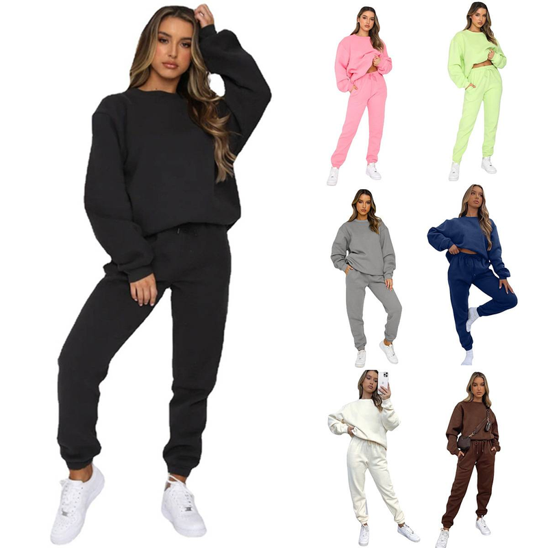 fashion suits for women long-sleeved loose round neck sweatshirt casual sports trousers_autovado.com