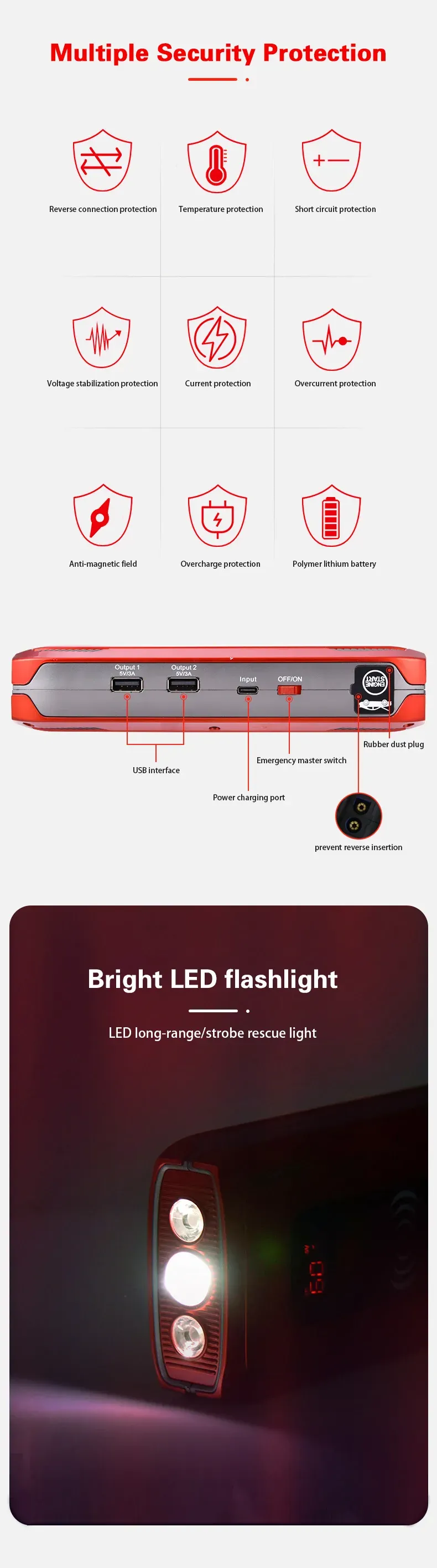 26000mah Car Jump Starter Emergency Starting Power Supply Outdoor Travel 12V Portable Mobile Electric Lighting Sets_autovado.com