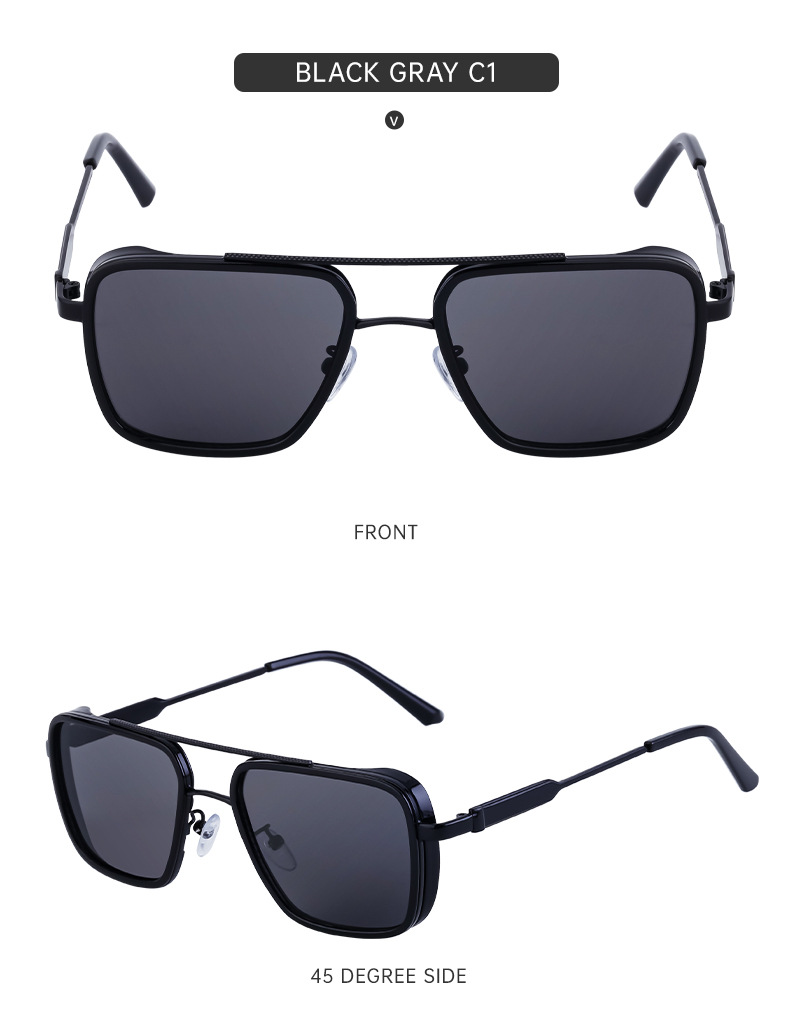 2024 New European and American Retro Punk Style Sunglasses Men's Sun Protection Square Frame Sunglasses Men's Cross-Border Wholesale Shades_autovado.com