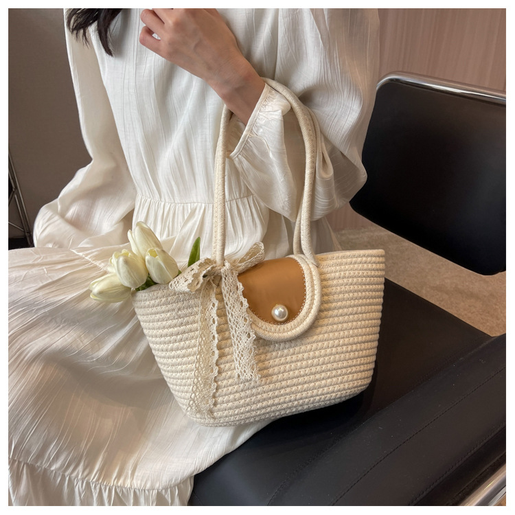Chic Handbags 2024 New Woven Holiday Shoulder Bag Fashionable and Versatile Large-capacity Tote Bag Beach Bucket Bag_autovado.com