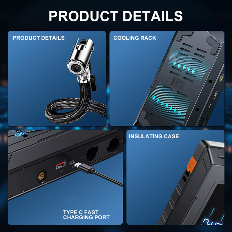 Car Emergency Power Supply With Blower, Compressor, 9000 A Battery Booster, 150 PSI Multifunctional Electric Air Pump_autovado.com