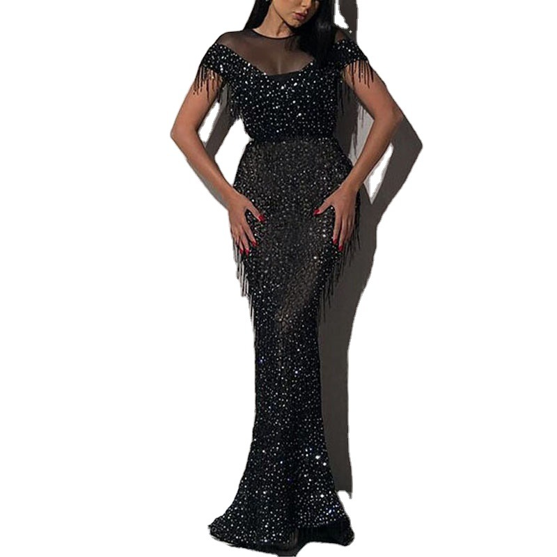 Women's Clothing new women's dress raglan sleeve sequin dress long dress_autovado.com