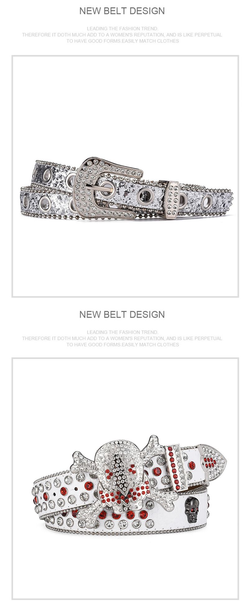 HOT Women's Jeans Skull Head Buckle Rhinestone Y2K Shiny Rivet Design Pu Artificial Diamond Punk Rock Men's Belt_autovado.com