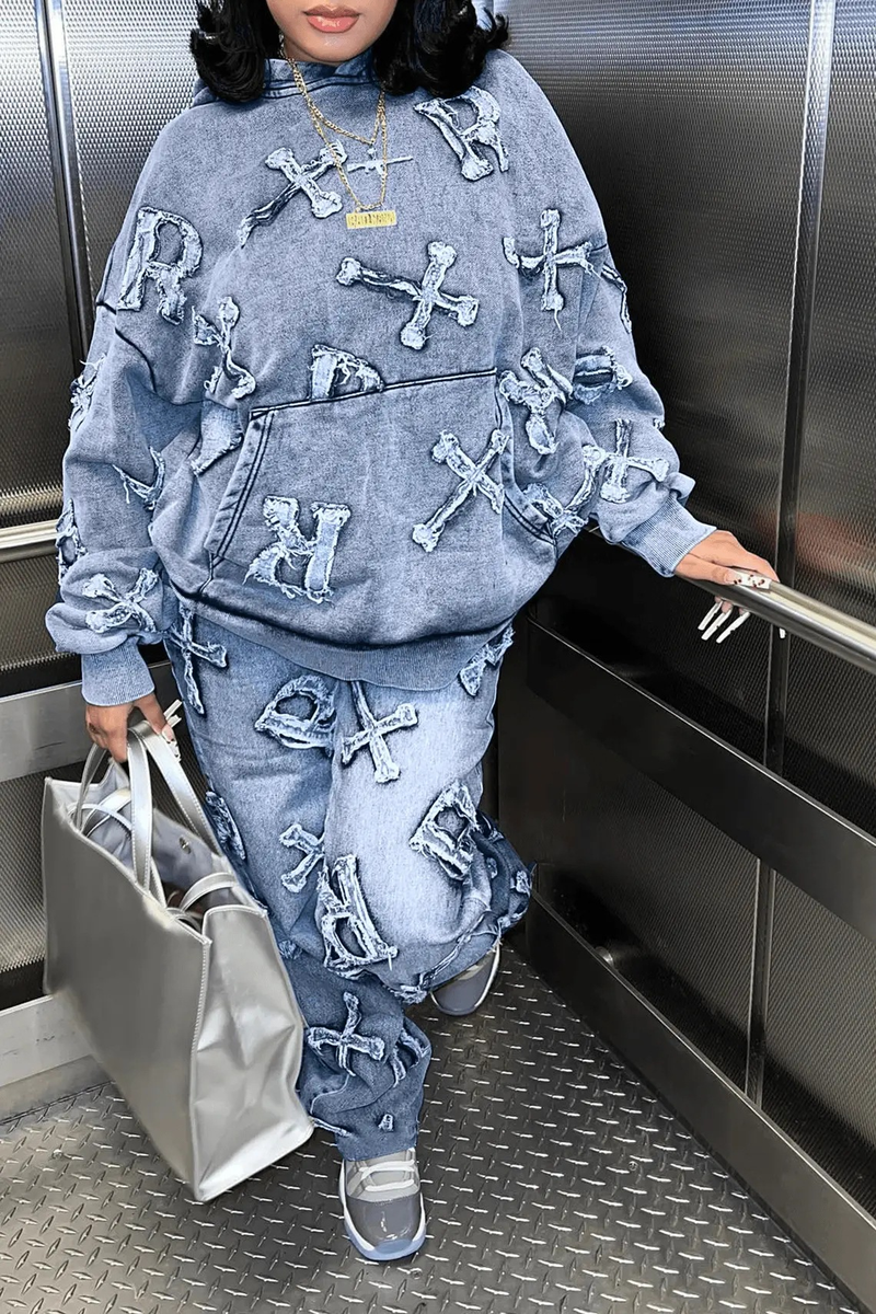 Women's Clothing Women's Printed Pocket Long-sleeved Sweatshirt 2-piece Set Trousers Suit_autovado.com