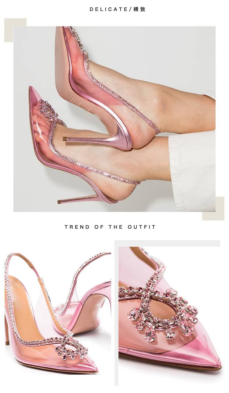Female Fashion Rhinestone Flash Piece Temperament Beautiful Wedding Shoes Female Pointed Heels After Empty Sandals_autovado.com
