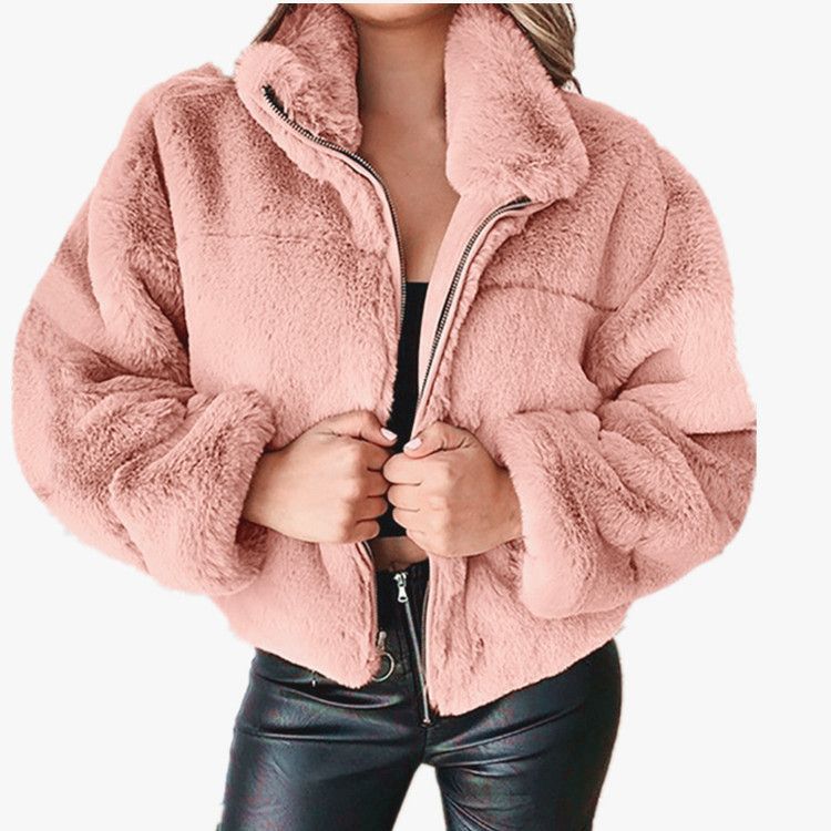 Women's Clothing autumn and winter rabbit fur zipper cardigan plush warm jacket_autovado.com