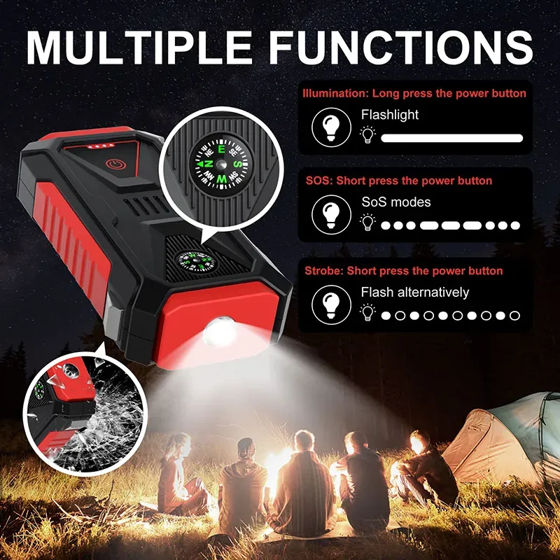 Portable Car Battery Charger Jump Starter 28000mAh Power Bank Smart Safety Hammer LED Light For Auto Truck Motorcycle_autovado.com