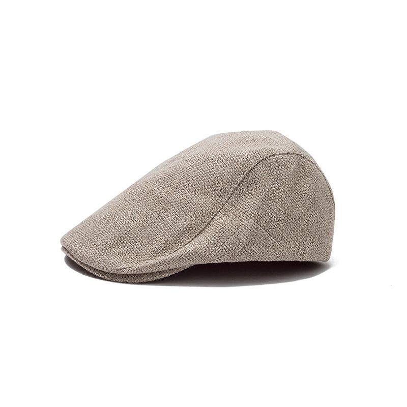 Hot Sale FLAT CAP Summer Mens Beret Linen Peaked Adjustable Newsboy Cap Breathable Vintage Solid Black Ivy Duckbill Hat_autovado.com