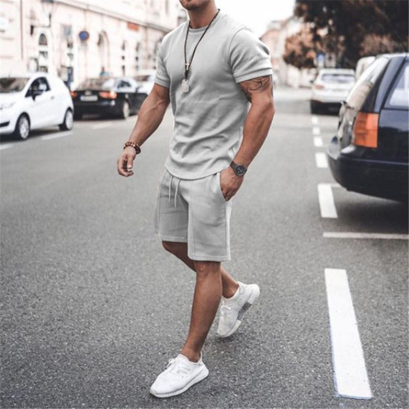 Men's short-sleeved shorts two-piece sports and leisure suit_autovado.com