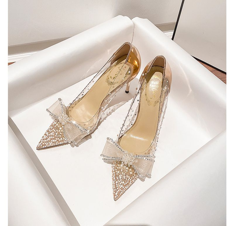 p7 with transparent bow 2023 summer women's shoes live broadcast on behalf of European and American slope heels stiletto_autovado.com