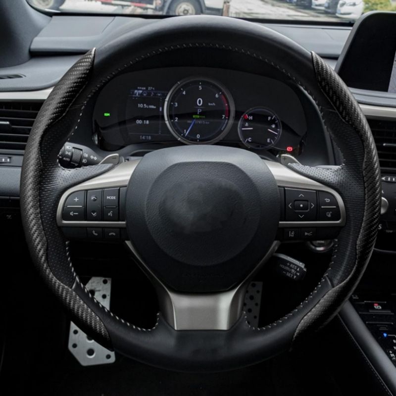 Power Assisted Buckle Ultra-thin Anti Slip Carbon Fiber Patterned Car Suede Steering Wheel Protective Universal Handle_autovado.com
