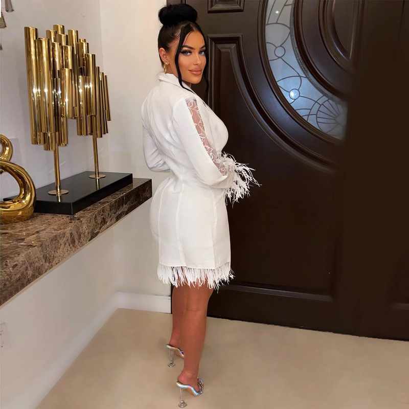 Women's fashion women's V-neck long-sleeved double-breasted tassel openwork dress_autovado.com