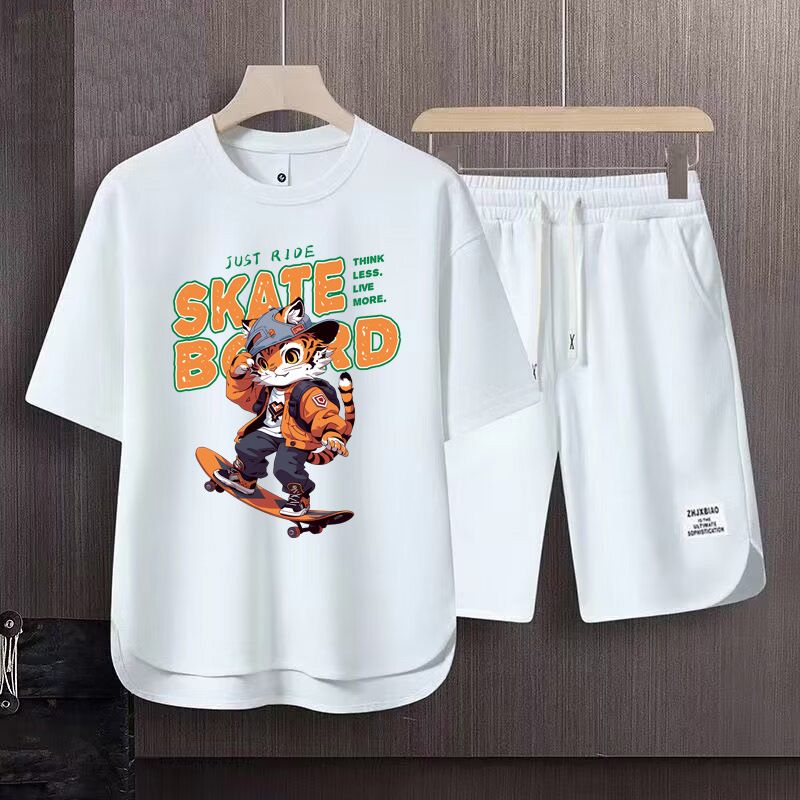 Men's Clothing 2024 Waffle Casual Summer Suit Men's Loose Teen Short sleeved T shirt Shorts Handsome Two piece Suit_autovado.com