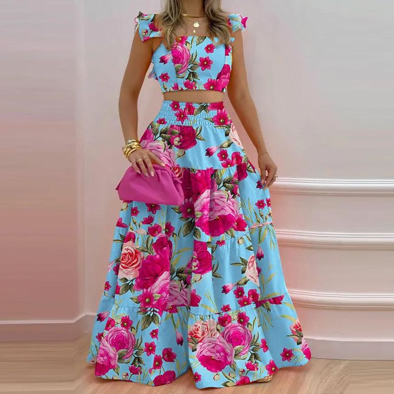 Women's Solid Color Mid-Waist Two Piece Set Sexy Strap Trendy Dress Spring/Summer Casual Ankle-Length Straight Skirt_autovado.com