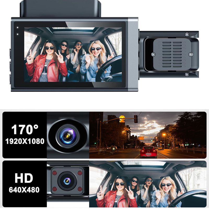 Driving recorder HD 1080P with WiFi with display three-recording three-lens car front car rear reversing image_autovado.com