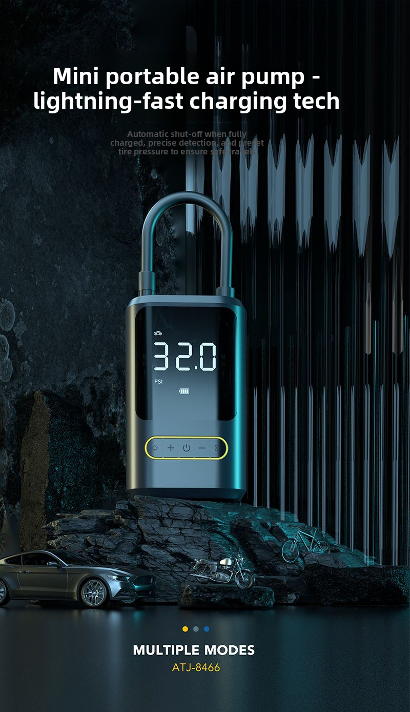Mini Portable Car Air Pump Bicycle Electric Tire Inflator Handheld Wireless Charging Digital Display_autovado.com